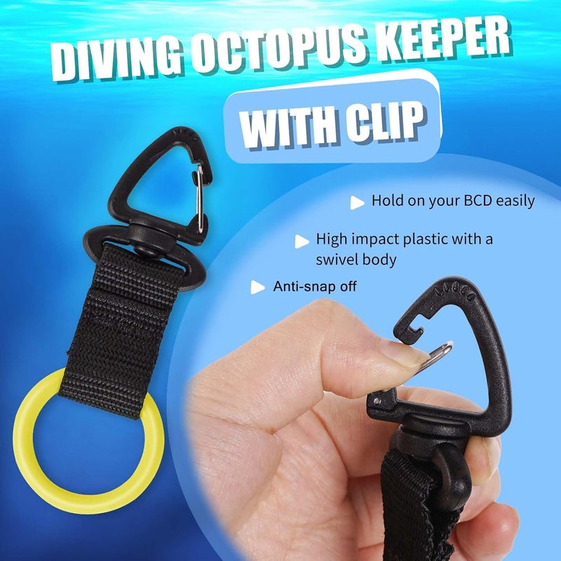JUSTOOP Store Scuba Octopus Mouthpiece Holder,Silicone Octopus Holder for Scuba Diving 0cto Mouthpiece Keeper for 2nd Stage Regulator Octopus Retainer with Spring Clip,2 PCS,Green/Yellow - Image 3